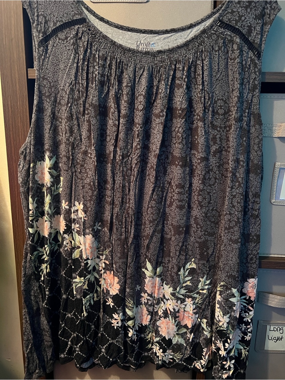croft & barrow Black Floral Border A-Line Skirt